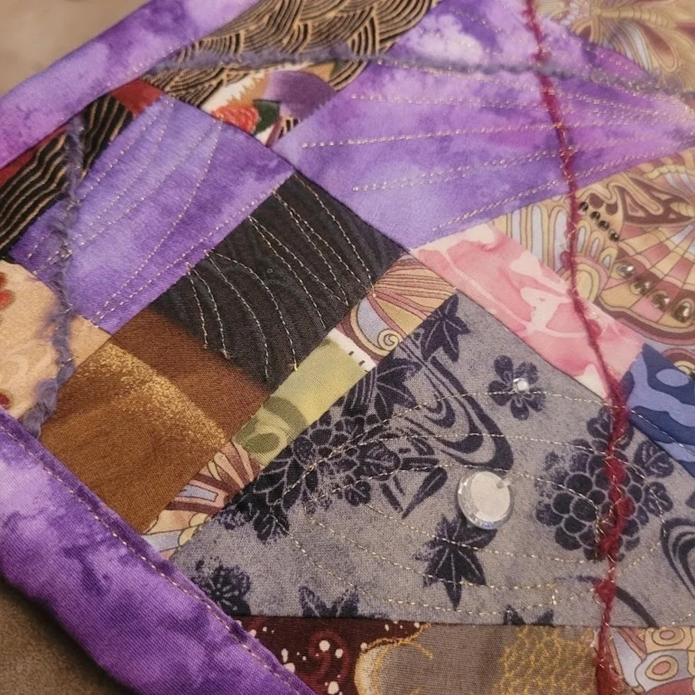 Vintage Signed Handmade Crazy Quilt Embroider Patchwork Wall Decor Art OOAK HTF